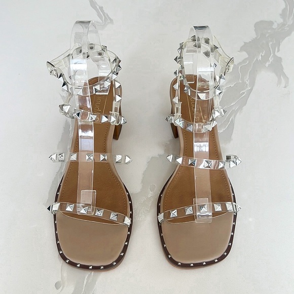 CloudAir Silver Studded Clear Strappy Block Heel Comfort Sandal Womens Sz 7.5 - Picture 4 of 14